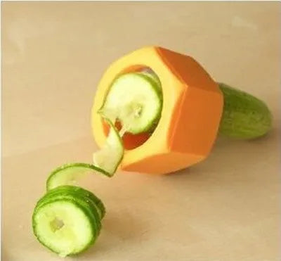 Yellow and green ABS plastic spiral vegetable cutter for cucumber slicing with 8cm diameter