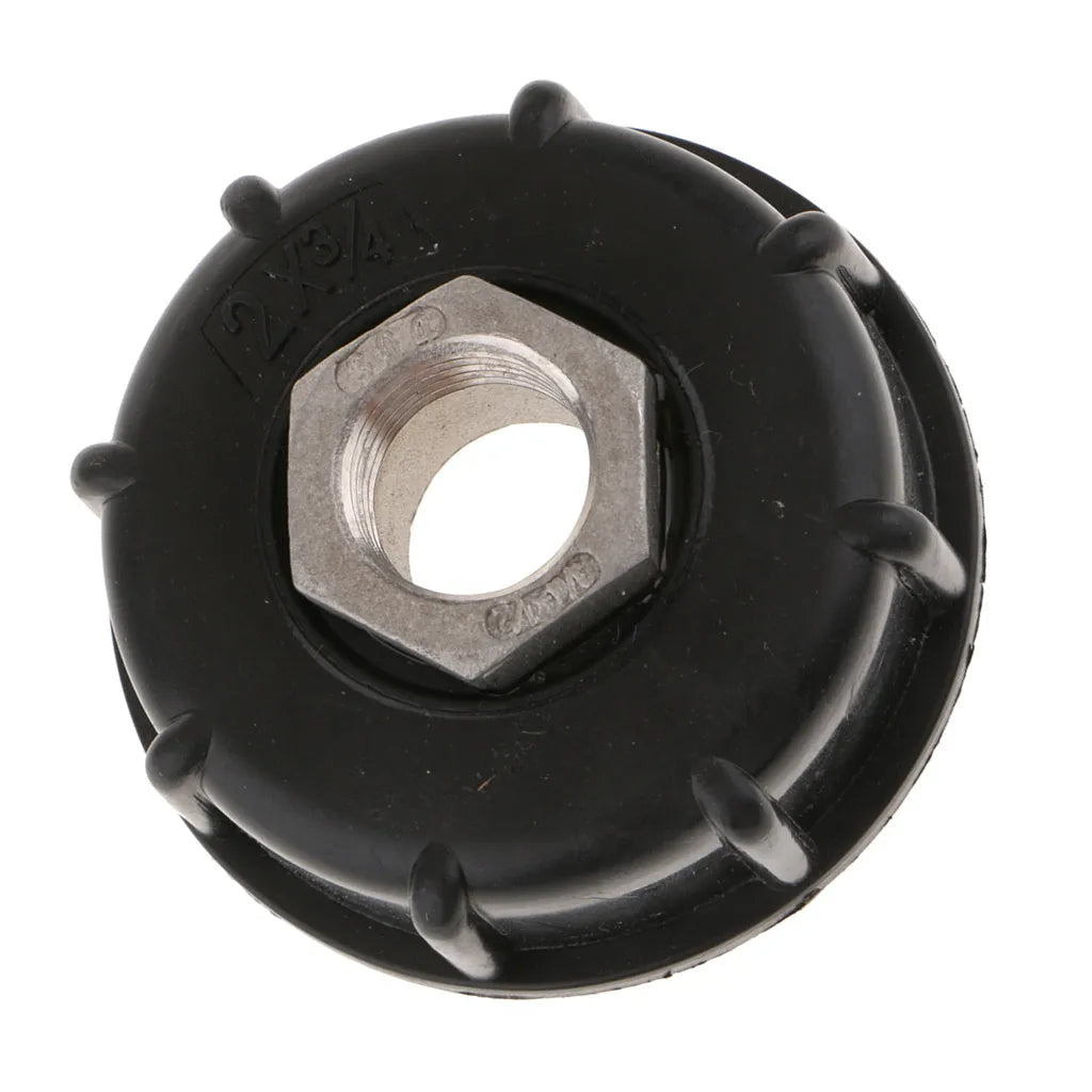Black industrial barrel connector with long stainless steel thread for chemical and urea ton barrels
