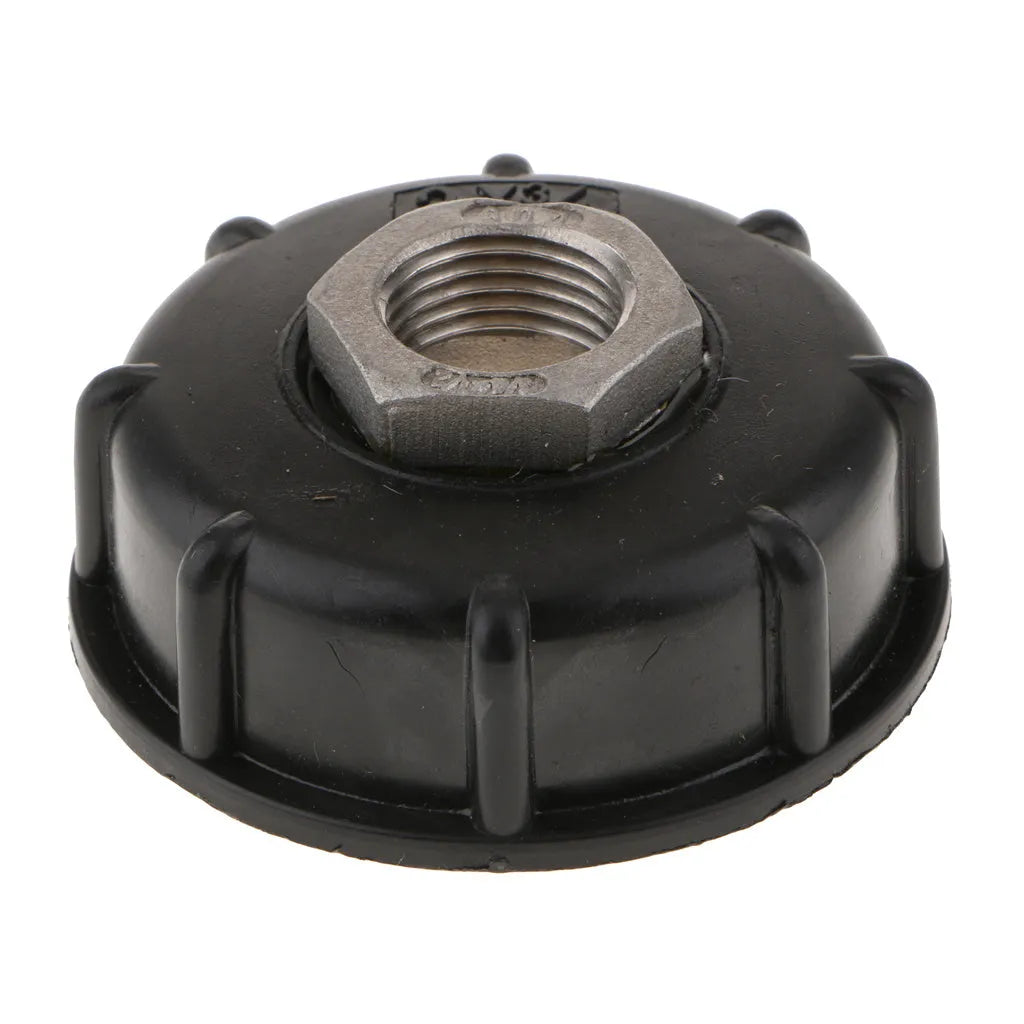 Black industrial barrel connector with long stainless steel thread for chemical and urea ton barrels