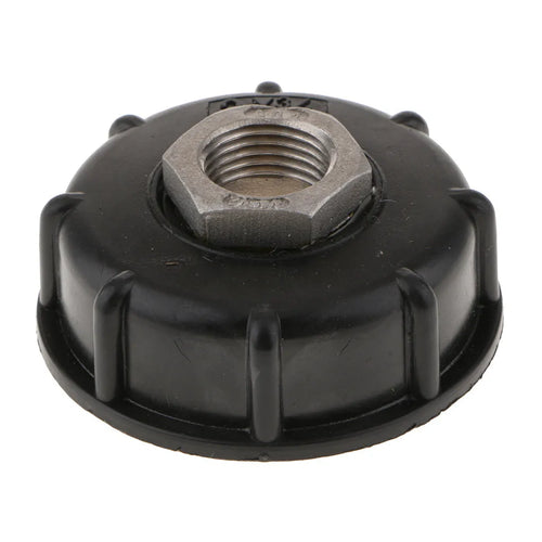 Black industrial barrel connector with long stainless steel thread for chemical and urea ton barrels