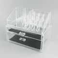 Clear acrylic foldable makeup storage case showing transparent 18-litre cosmetic organiser