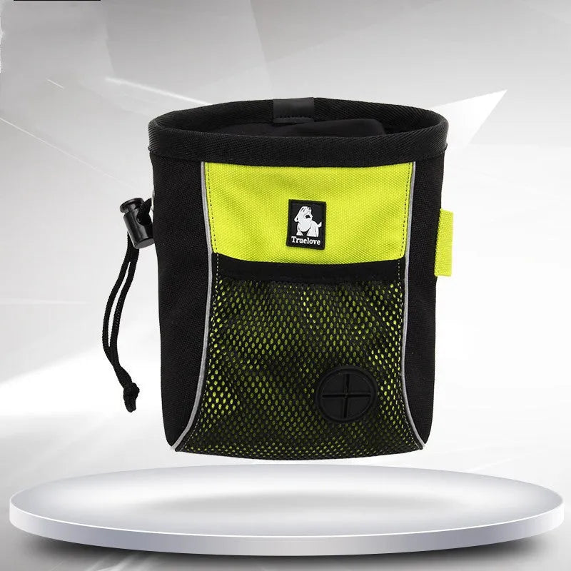 True Love brand dog training waist bag in orange with removable rubbish bag, shown on a waist