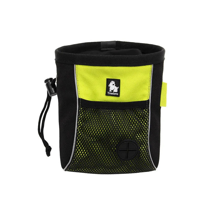 True Love brand dog training waist bag in orange with removable rubbish bag, shown on a waist