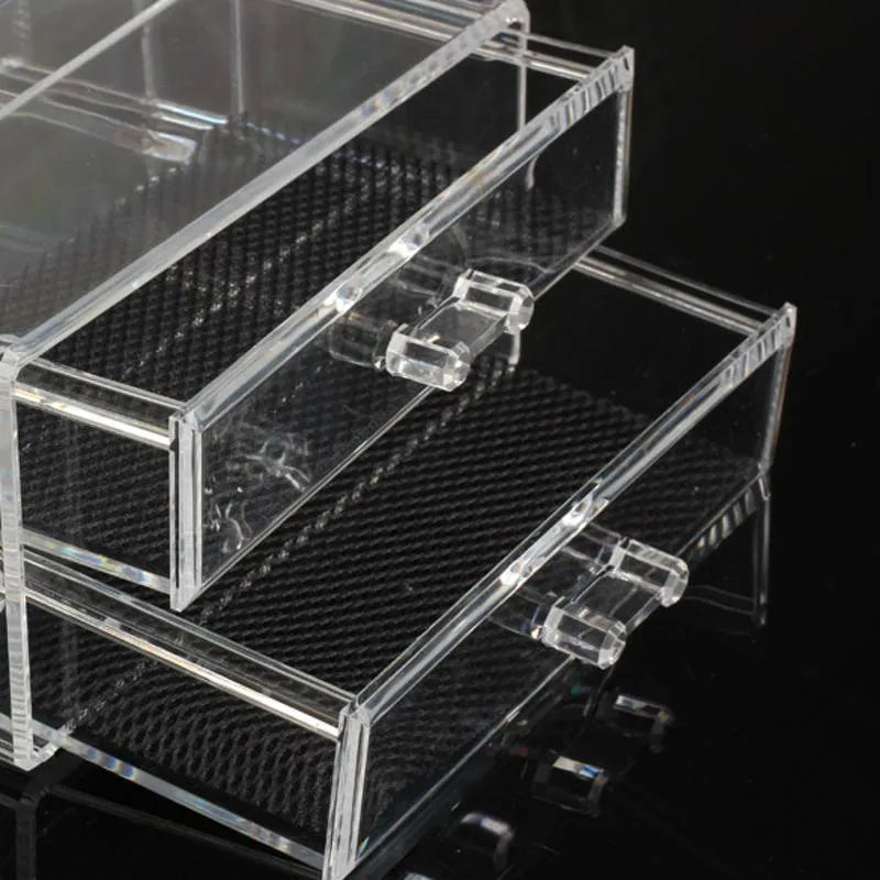 Clear acrylic foldable makeup storage case showing transparent 18-litre cosmetic organiser