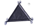 Two reptile hammocks with suction cups in black and green, small and large sizes on glass tank surface