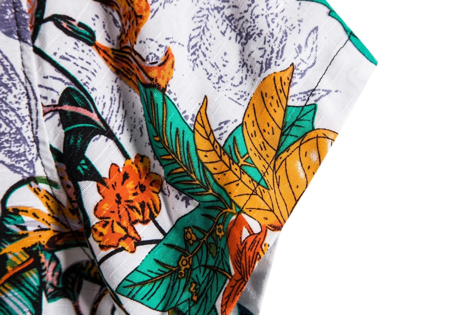 Casual short-sleeved floral shirt in cotton with stand-up collar, loose fit, summer men shirt