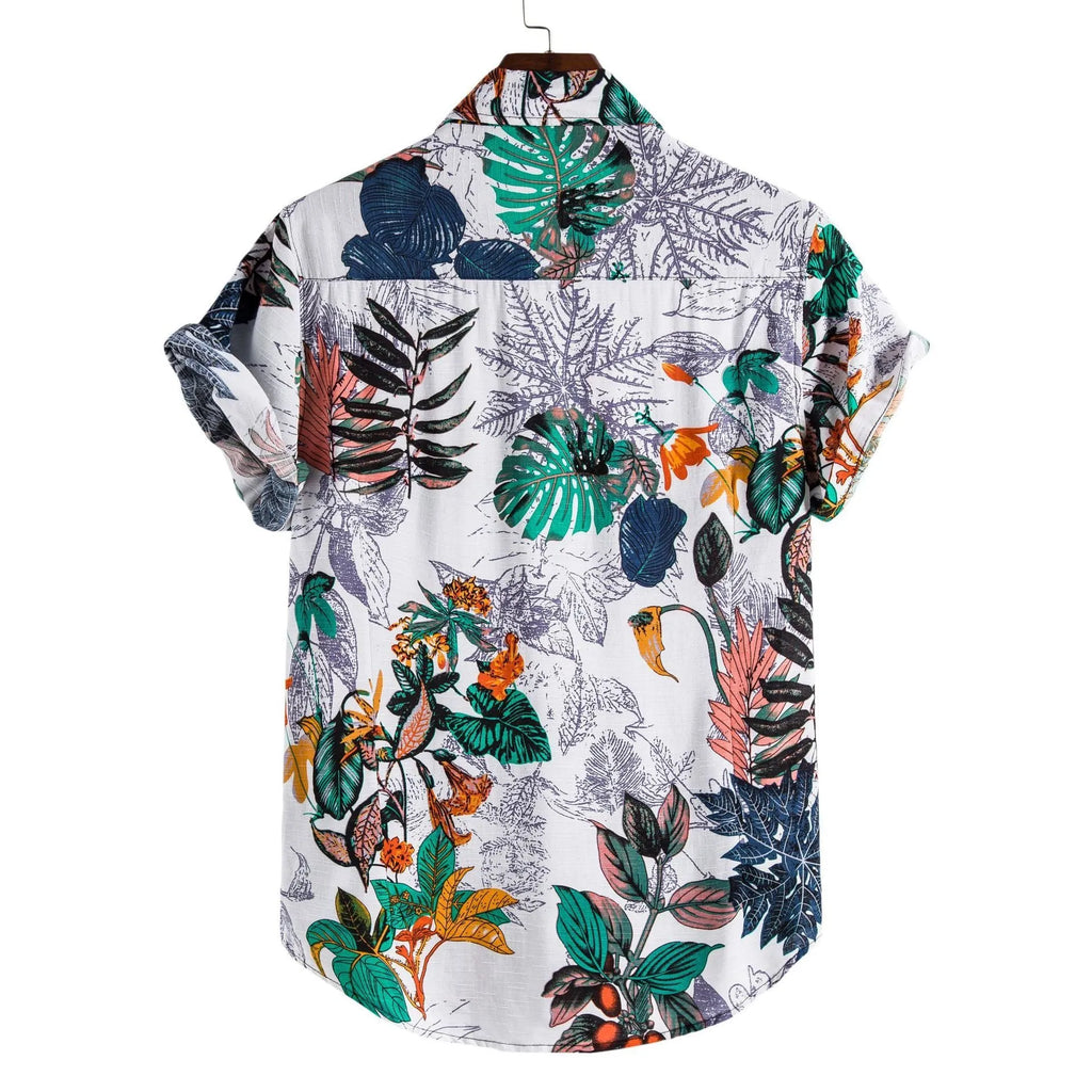 Casual short-sleeved floral shirt in cotton with stand-up collar, loose fit, summer men shirt