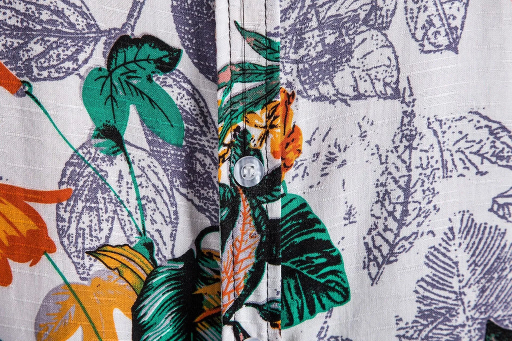 Casual short-sleeved floral shirt in cotton with stand-up collar, loose fit, summer men shirt