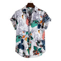 Casual short-sleeved floral shirt in cotton with stand-up collar, loose fit, summer men shirt