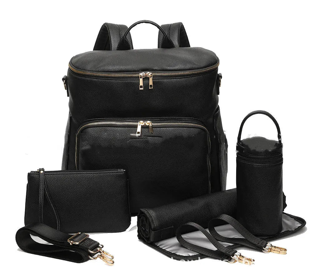 New Pu leather mommy bag large capacity 36-55L black brown backpack with stroller hooks and accessories
