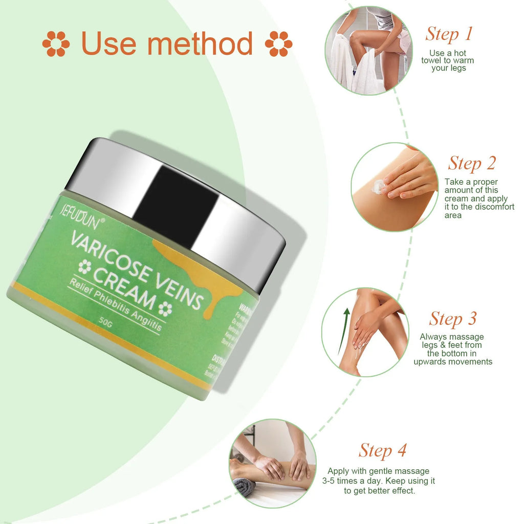 50g pot of vein cream with natural ingredients for varicose vein relief