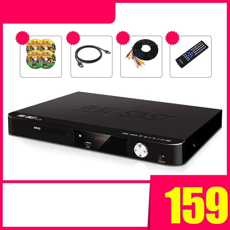 SAST Xianke SA208 DVD player with tray-type disc slot and USB port on front panel