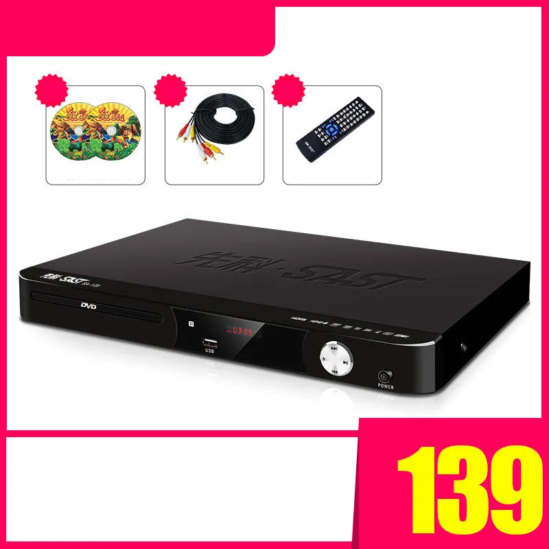 SAST Xianke SA208 DVD player with tray-type disc slot and USB port on front panel