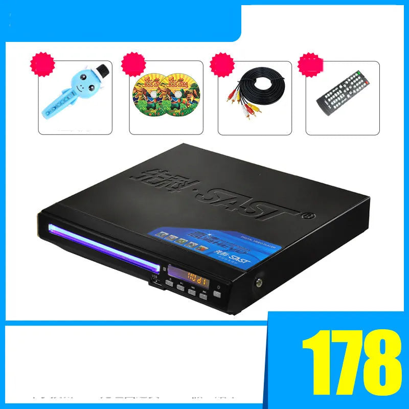 SAST Xianke SA208 DVD player with tray-type disc slot and USB port on front panel