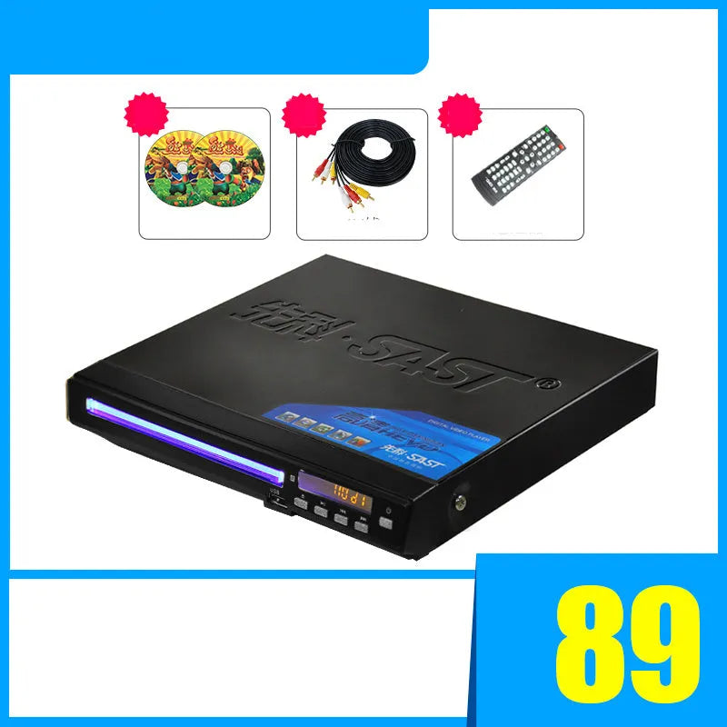 SAST Xianke SA208 DVD player with tray-type disc slot and USB port on front panel