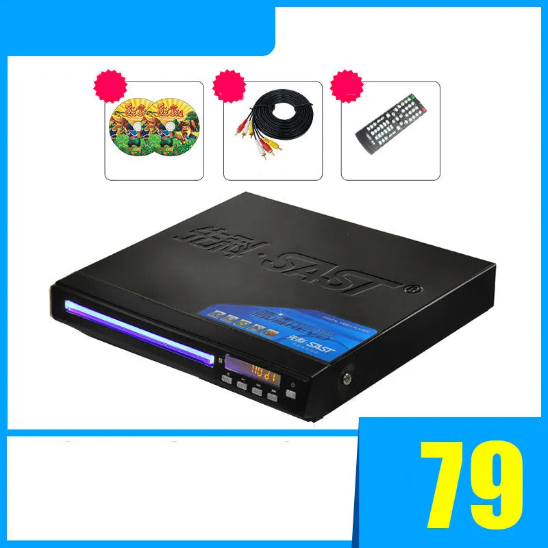 SAST Xianke SA208 DVD player with tray-type disc slot and USB port on front panel