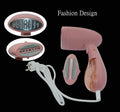 Pink-handled Sokany steam ironing brush with EU plug for clothing wrinkle removal
