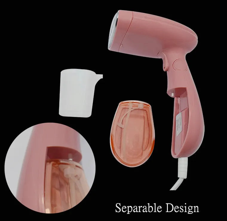 Pink-handled Sokany steam ironing brush with EU plug for clothing wrinkle removal
