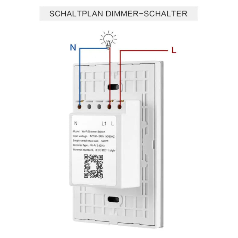120-type smart dimmer switch with glass touch panel in black or white, showing WiFi and Alexa compatibility labels