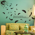 Black feather angel three generations removable wall sticker measuring 50x70 cm.