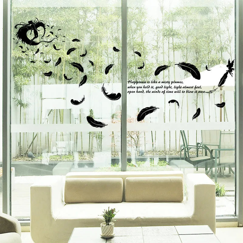 Black feather angel three generations removable wall sticker measuring 50x70 cm.