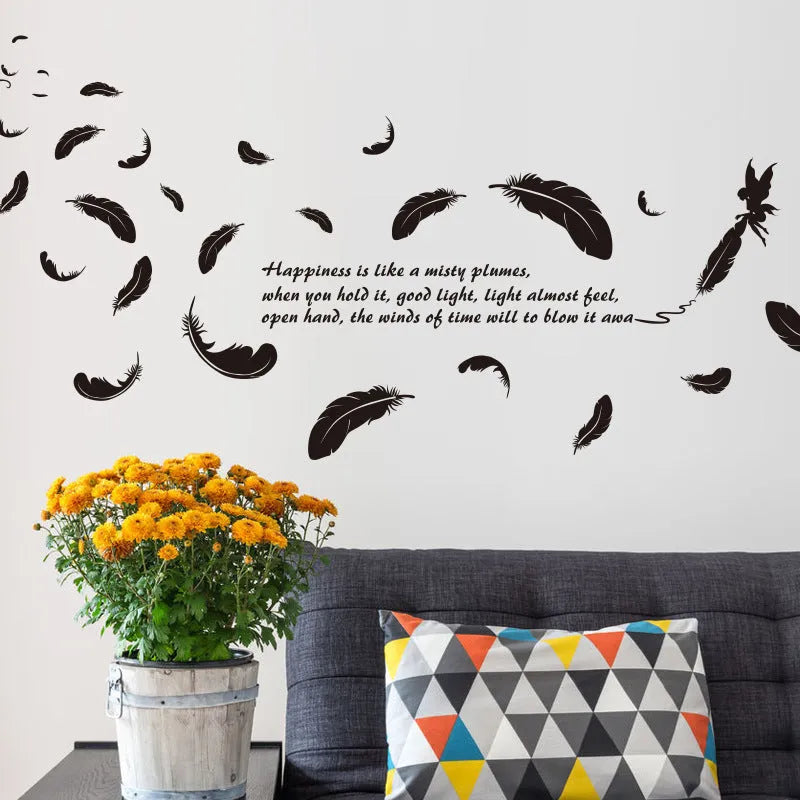 Black feather angel three generations removable wall sticker measuring 50x70 cm.