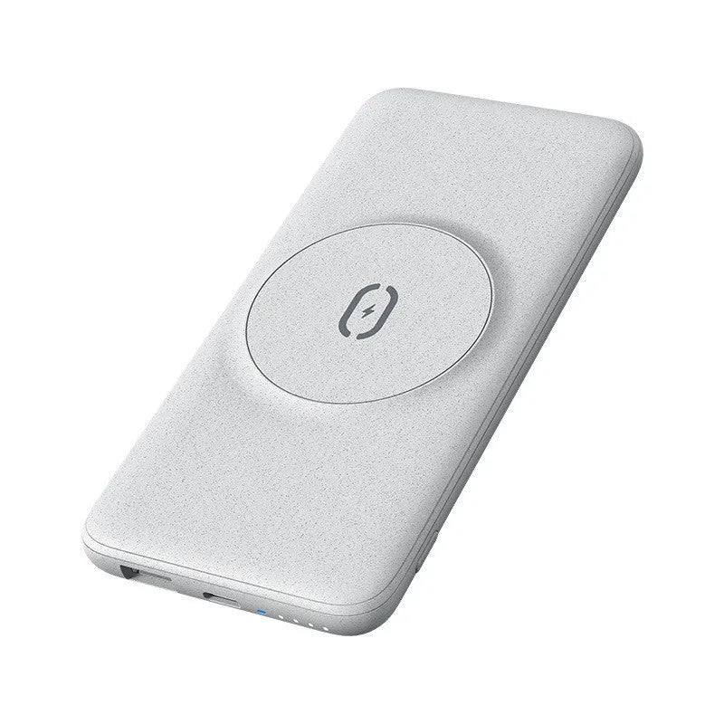 Maiduo magnetic wireless charging power bank in mint green with back clip, showing dimensions