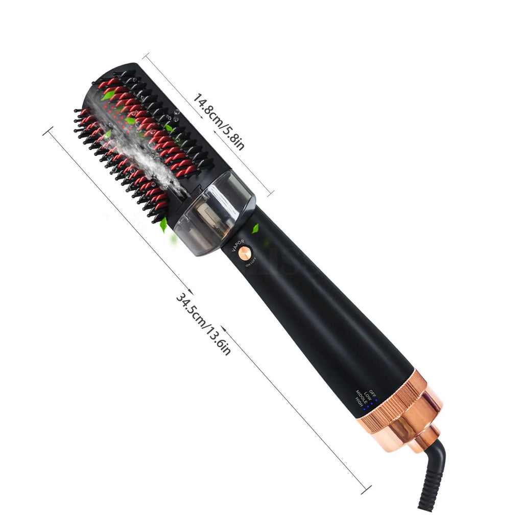 Black and pink hair styling comb with tourmaline ceramic heat conductor and temperature control