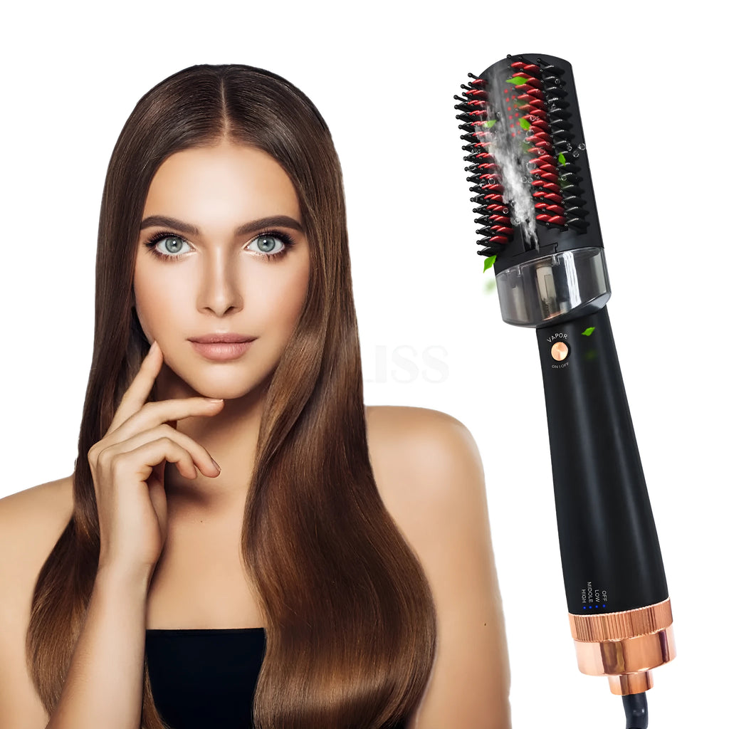 Black and pink hair styling comb with tourmaline ceramic heat conductor and temperature control