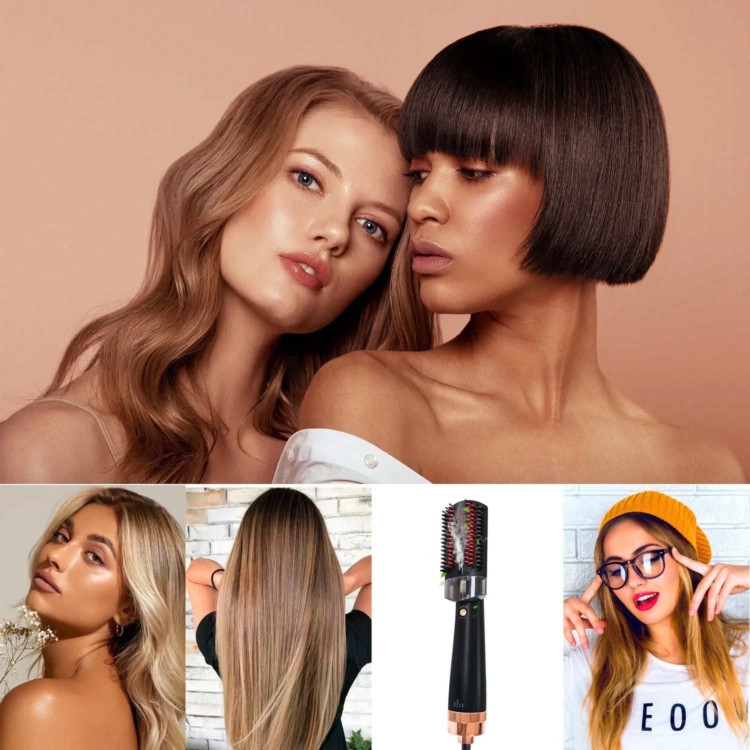Black and pink hair styling comb with tourmaline ceramic heat conductor and temperature control
