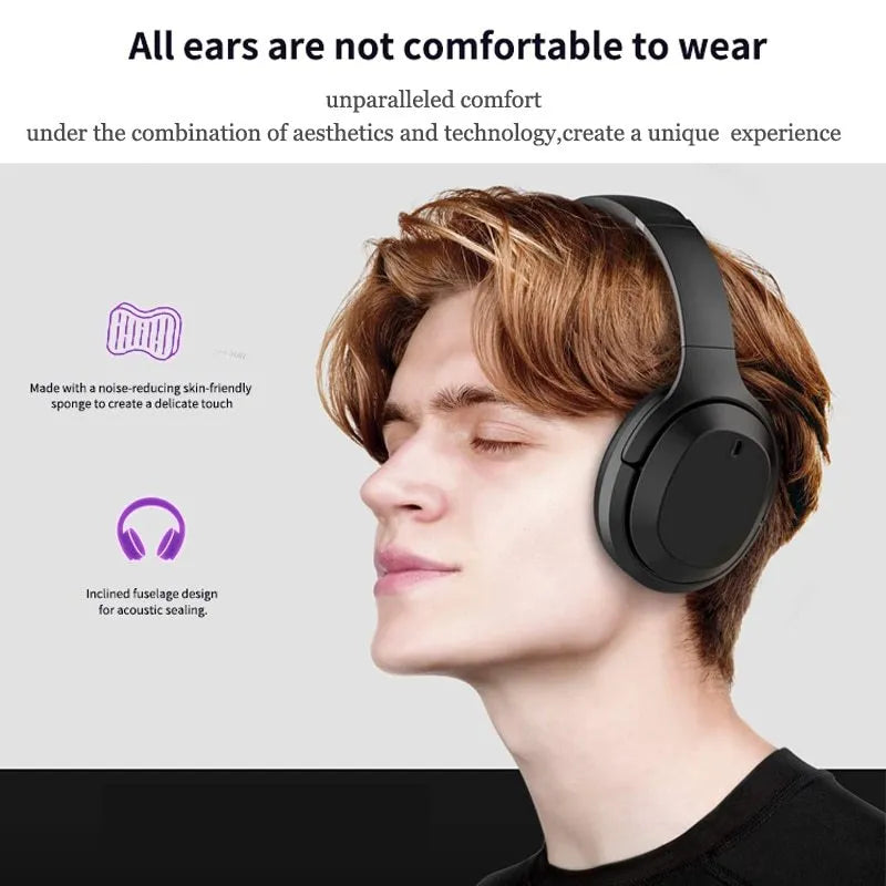 Black Gorsun E98 over-ear wireless Bluetooth headphones showing padded headband and memory-protein ear cushions
