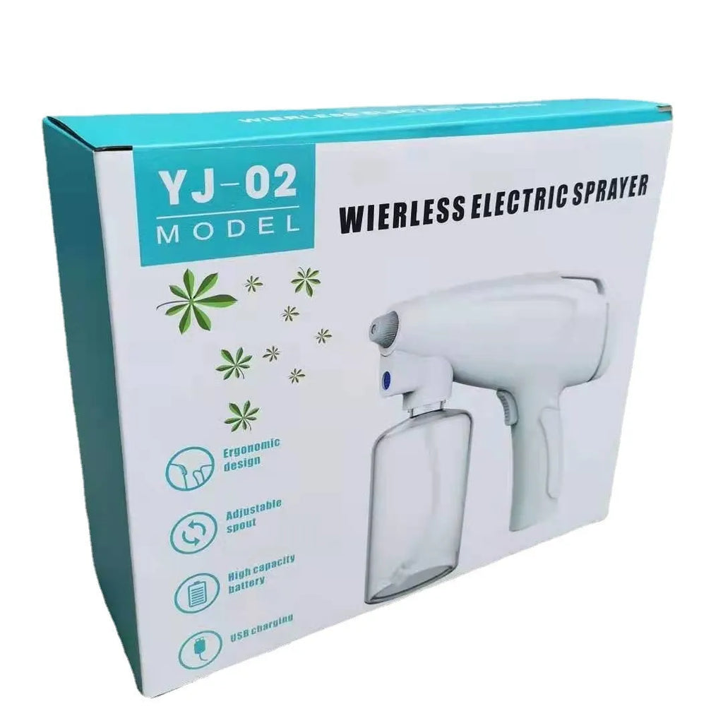 White handheld wireless electric disinfection spray gun with USB-C charging port.