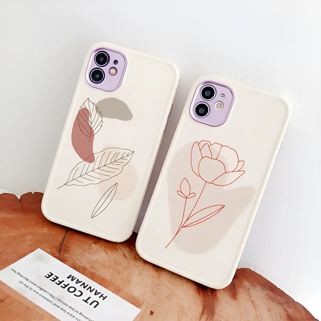 Vintage leaf flower phone case for iPhone with shockproof soft TPU back cover in geometric European American style