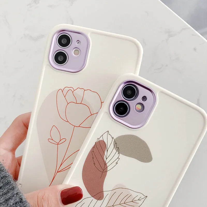 Vintage leaf flower phone case for iPhone with shockproof soft TPU back cover in geometric European American style