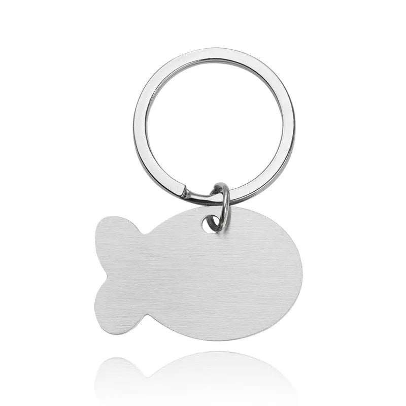 Personalised engraved stainless steel bone-shaped pet ID tag keychain in gold finish for cat or dog collar