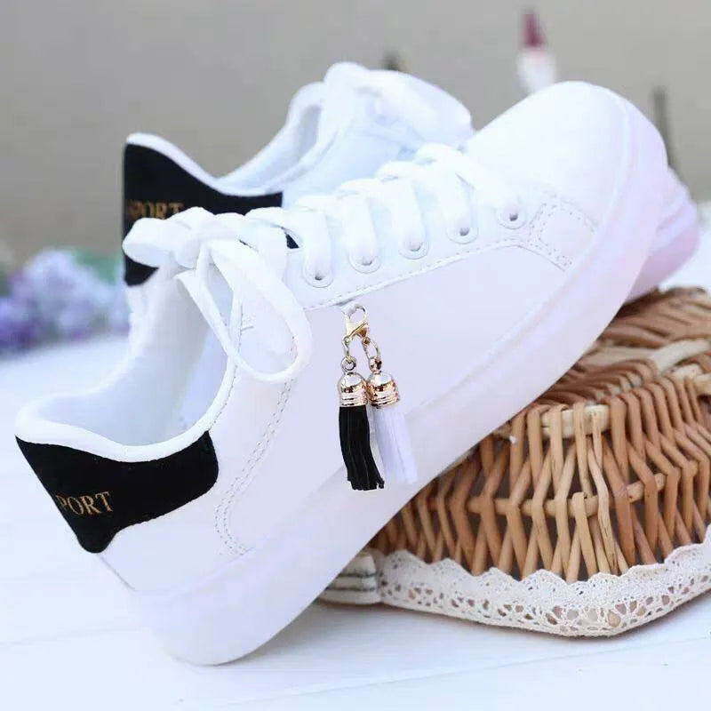 White mesh flat shoes for women with rubber sole, shown in pink and black colour options.