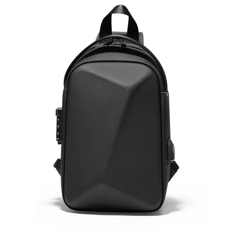 Men's black crossbody bag with waterproof anti-theft design fits 10.2-inch iPad and USB charging port