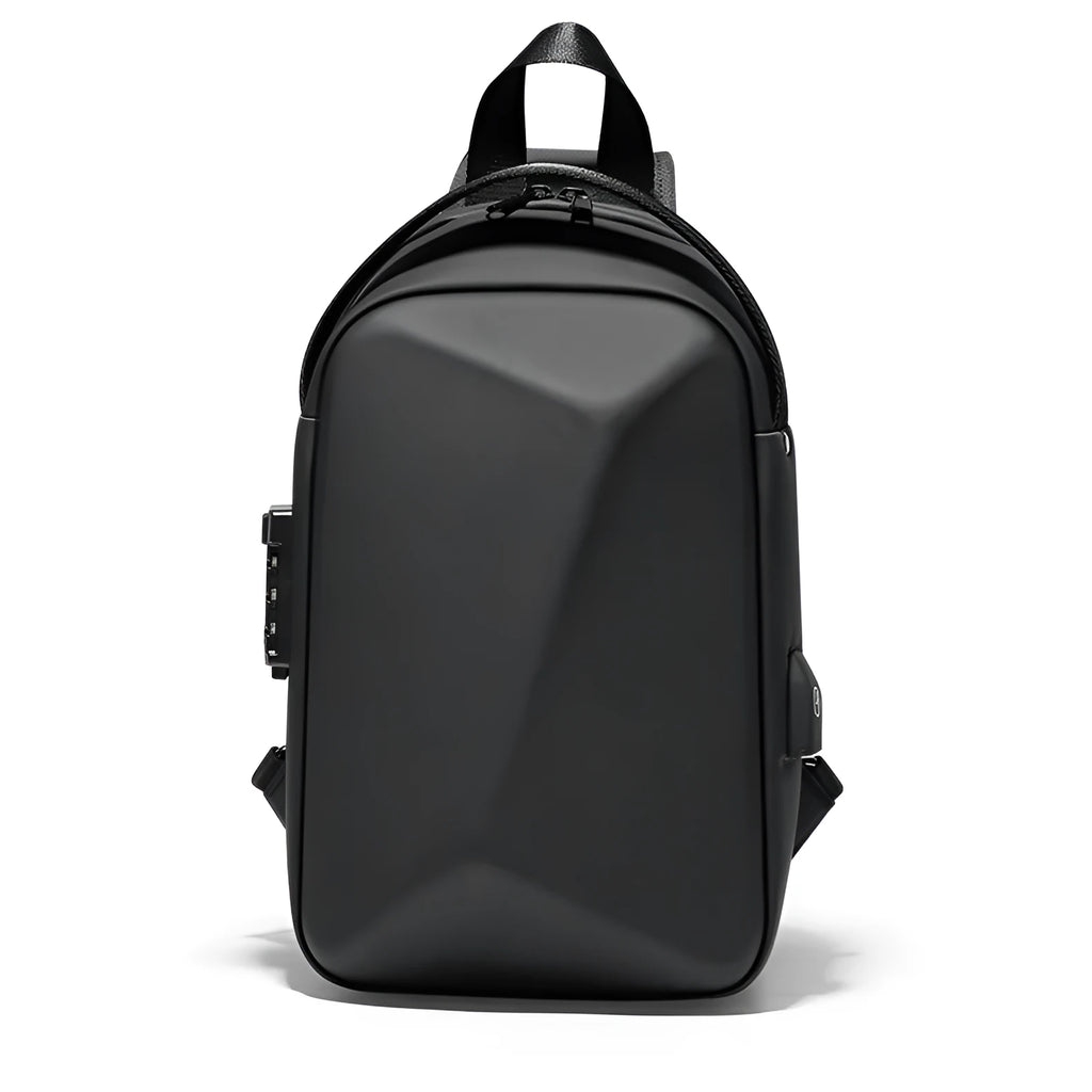 Men's black crossbody bag with waterproof anti-theft design fits 10.2-inch iPad and USB charging port