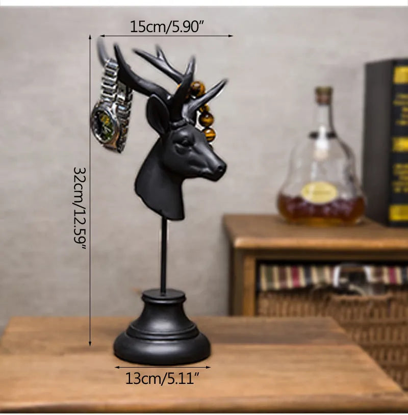 Natural resin animal home decoration sculpture in black, white, or wood colour, 32 cm tall.