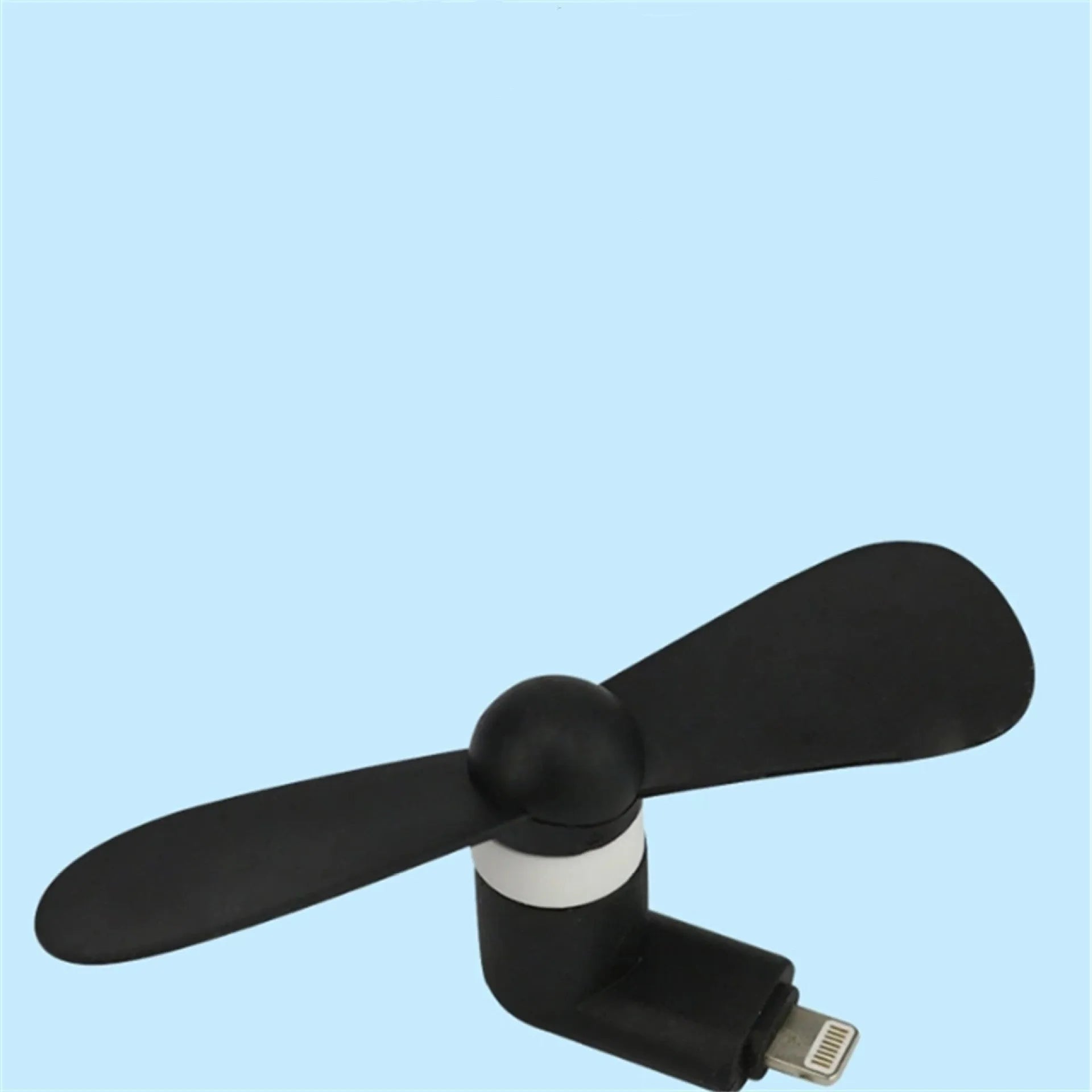 Portable smartphone mini fan in six colours showing USB connector and plastic blades