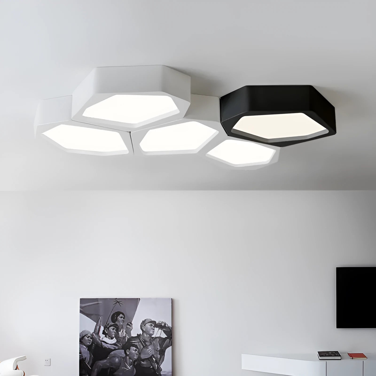Geometric shaped iron wall light with remote control for dimming and colour changing