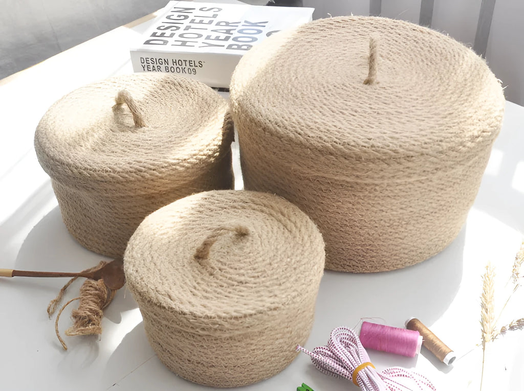 Japanese-style linen underwear storage box with dustproof fabric cover in three sizes