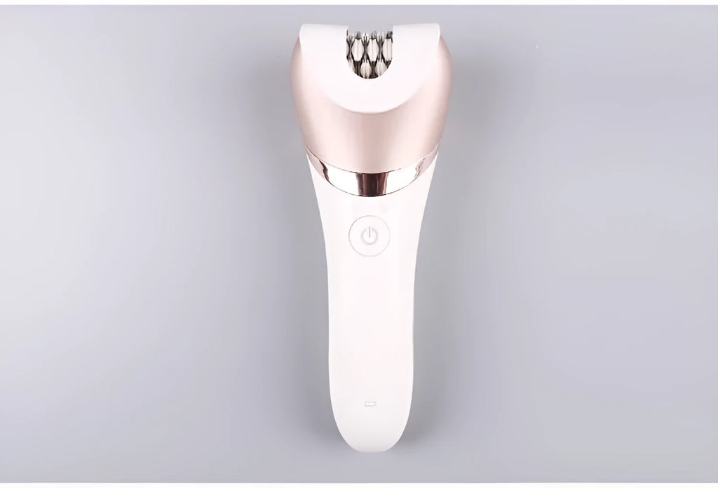 White five-in-one rechargeable ladies shaver plucker with whole body washing feature