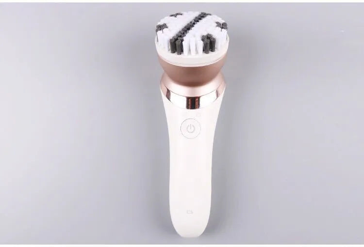 White five-in-one rechargeable ladies shaver plucker with whole body washing feature