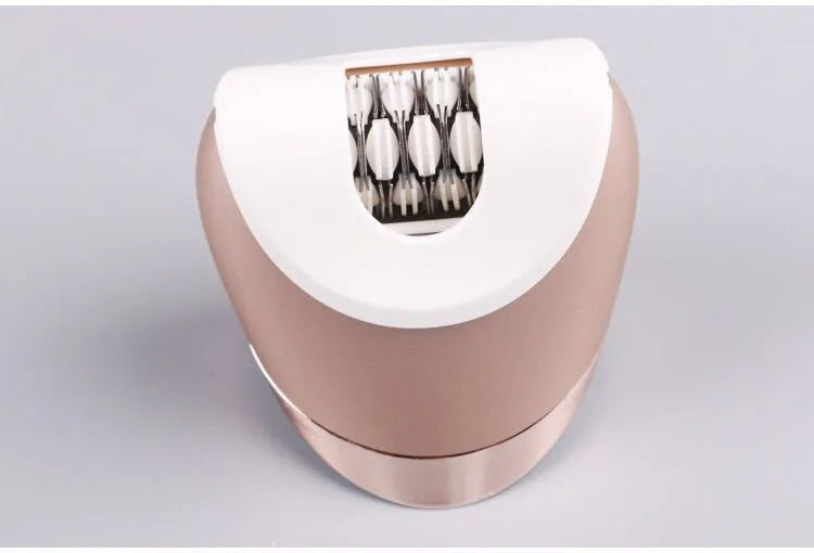 White five-in-one rechargeable ladies shaver plucker with whole body washing feature