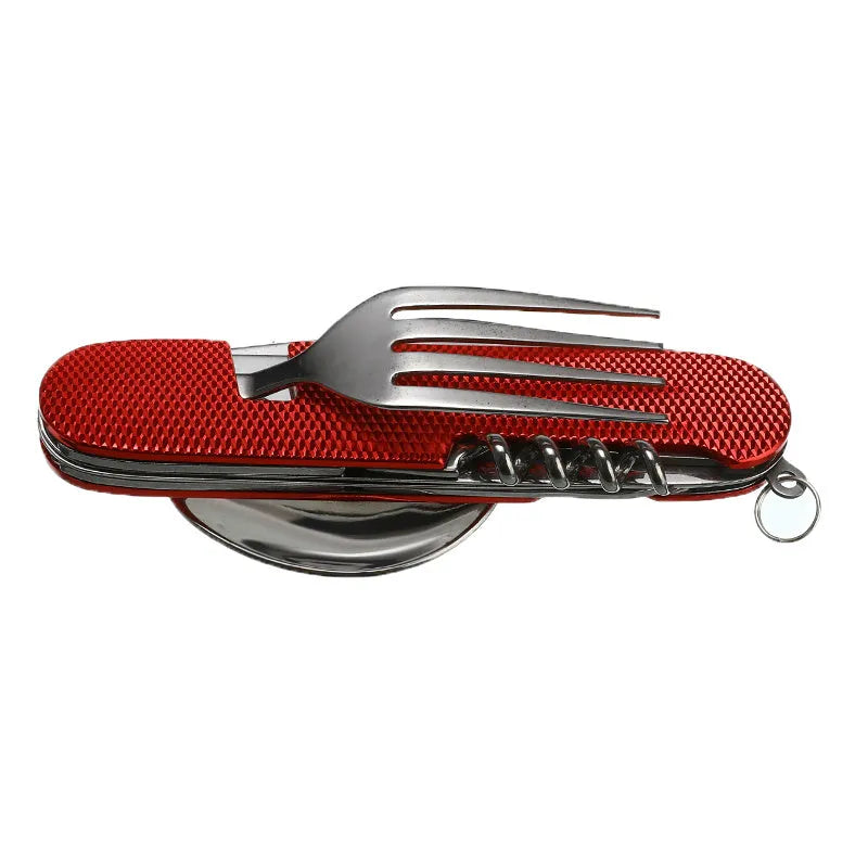 Outdoor portable gift knife stainless steel multifunctional foldable camping cutlery set with spoon fork and knife