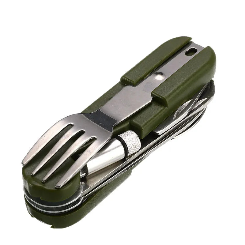 Outdoor portable gift knife stainless steel multifunctional foldable camping cutlery set with spoon fork and knife