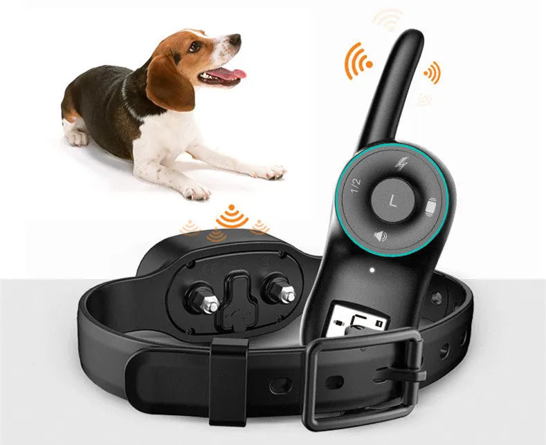 Black and orange waterproof remote dog training collar with rechargeable unit for bark control.