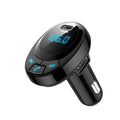 Black car MP3 charger with digital screen and dual USB ports for Bluetooth streaming and phone charging