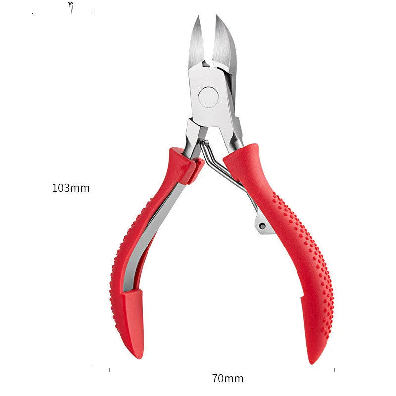 Stainless steel nail clippers with coloured ABS plastic handle and dead skin scissors